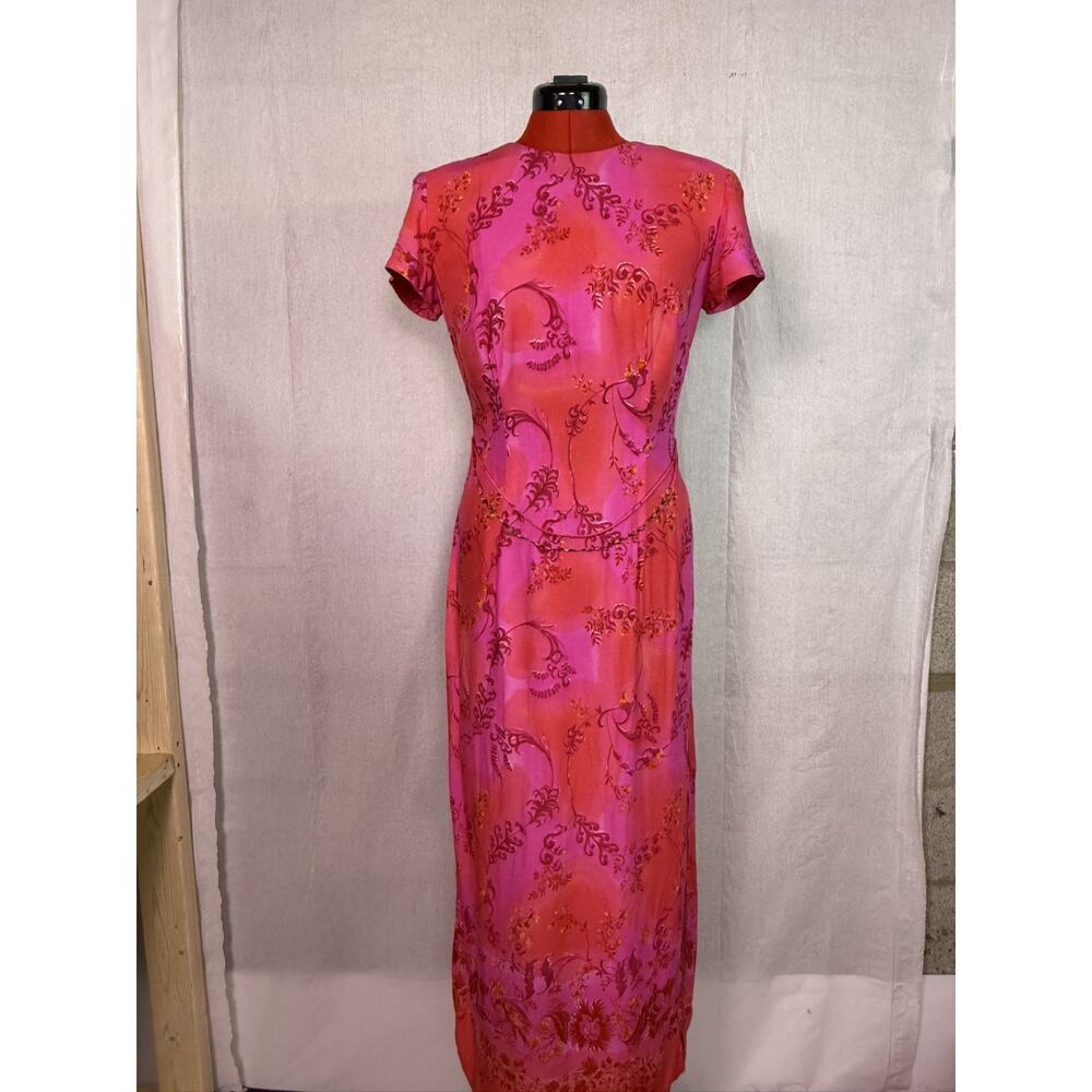 Vtg 80s Scarlett Floral Dress Pink Wrap Size Medium Check Measurements D199
